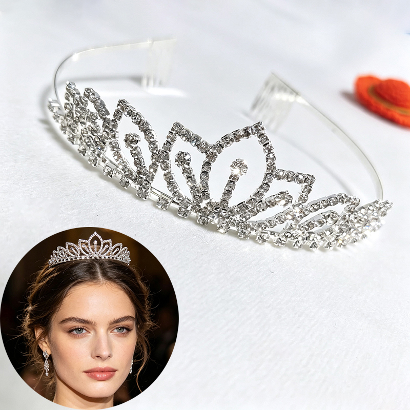 Women Accessories For Wedding - تاج زفاف فضي اللون مرصع بالأحجار