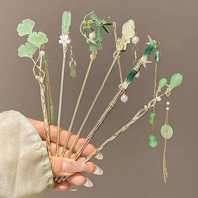 Women Accessories Shop Design - 1 قطعة دبوس الشعر الأخضر الأنيق