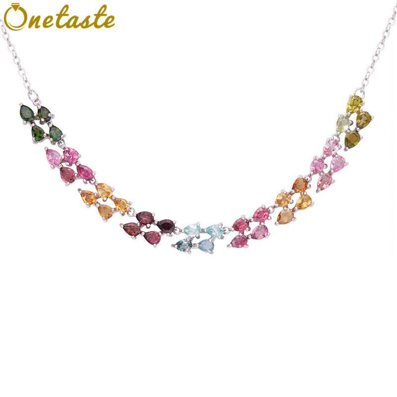 925 فضة ملون التورمالين حجر صف - مراجعة Charm Necklace Dainty وسعره
