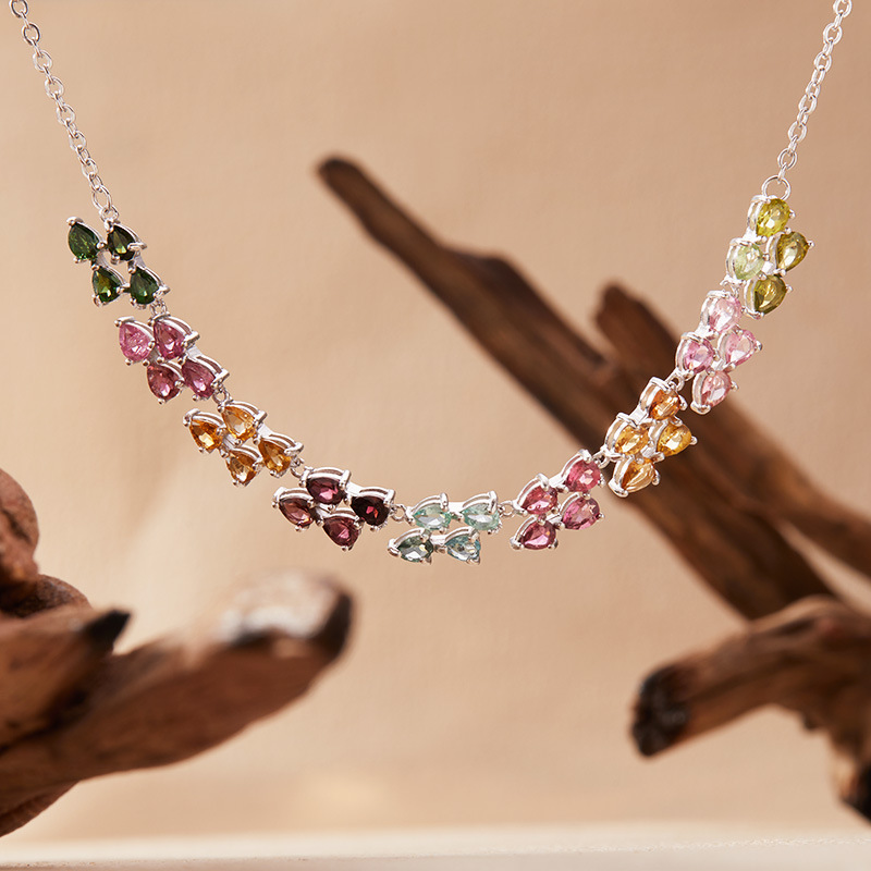 925 فضة ملون التورمالين حجر صف - مراجعة Charm Necklace Dainty وسعره