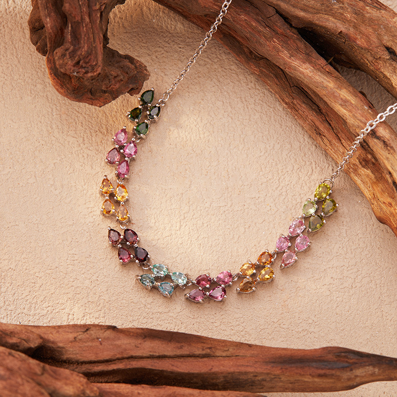 925 فضة ملون التورمالين حجر صف - مراجعة Charm Necklace Dainty وسعره