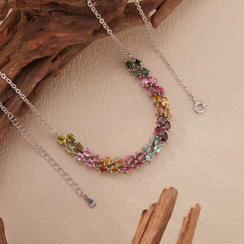 925 فضة ملون التورمالين حجر صف - مراجعة Charm Necklace Dainty وسعره
